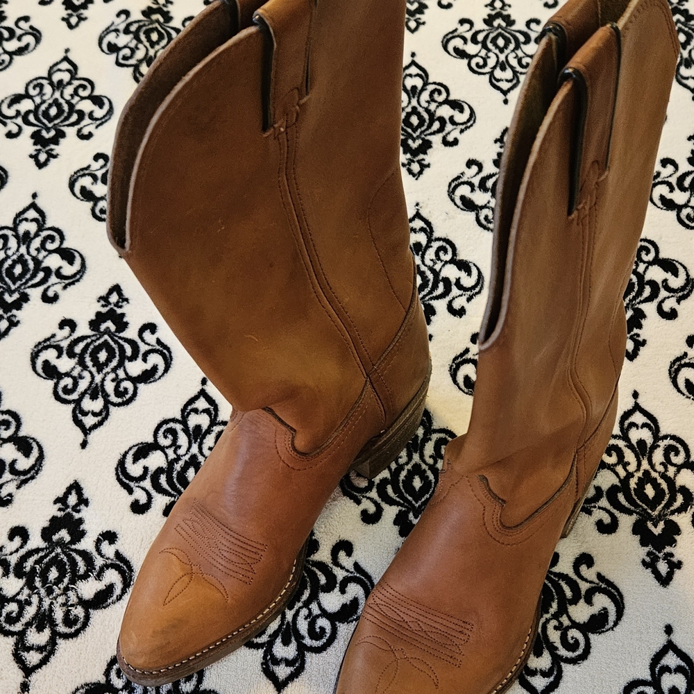 Durango Brown Leather Western Cowboy Boots with Stacked Heel